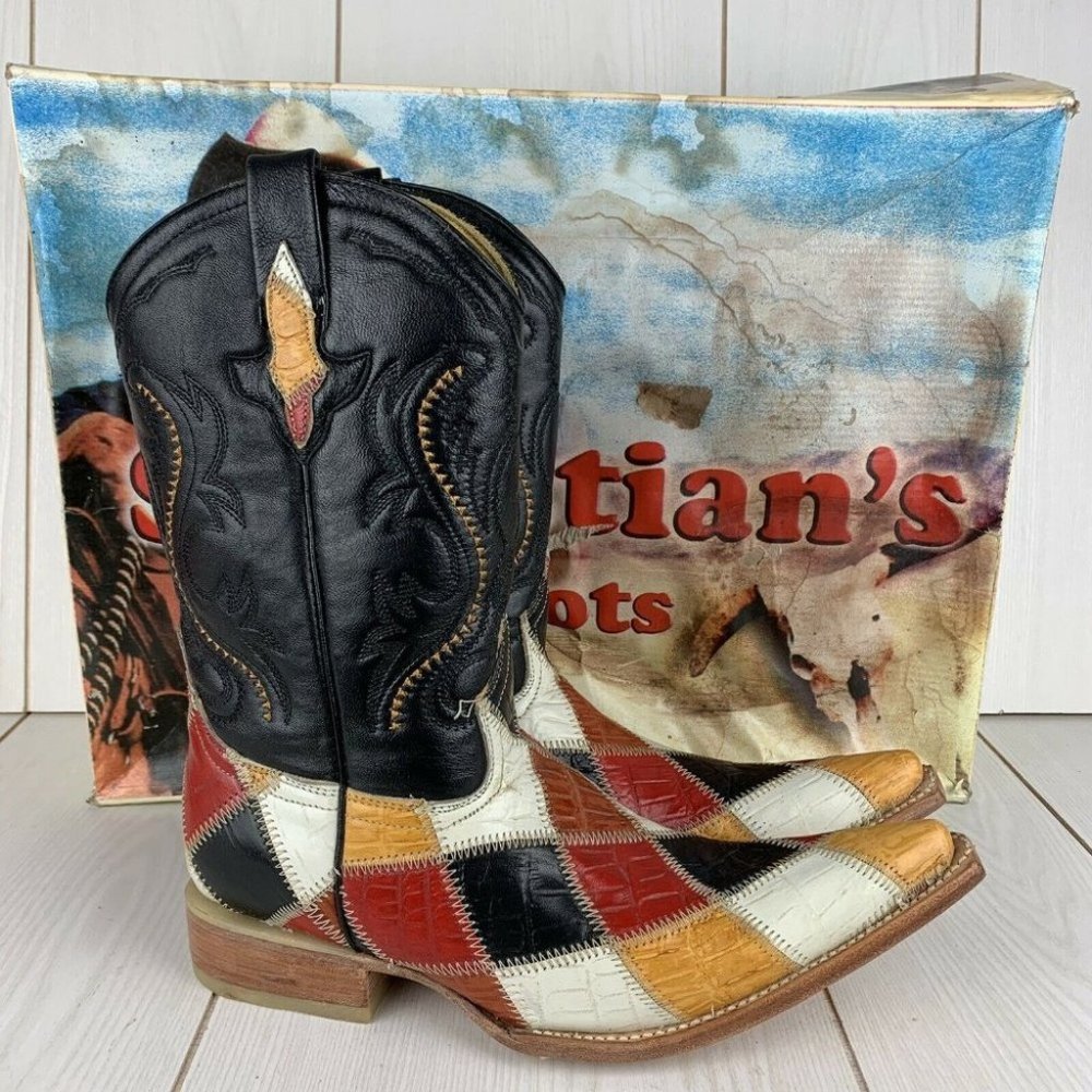 VTG Sabastian’s Mexican Pointy Boots Men’s Size 5 COLORFUL Welt Western Leather